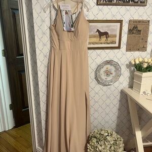 Mori Lee Champagne Blush V-Neck Spaghetti Strap Gown